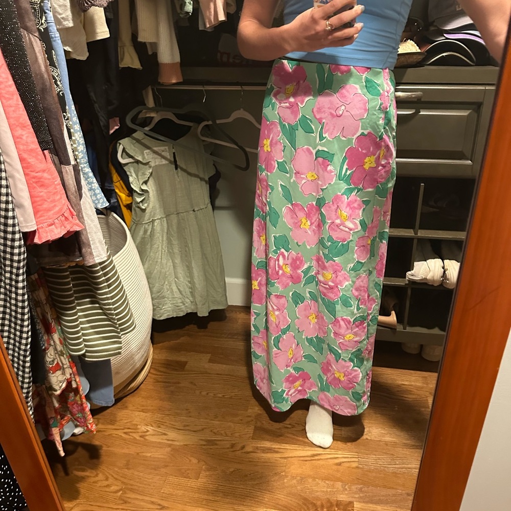 Princess Polly Floral Maxi Skirt - Pink and Green